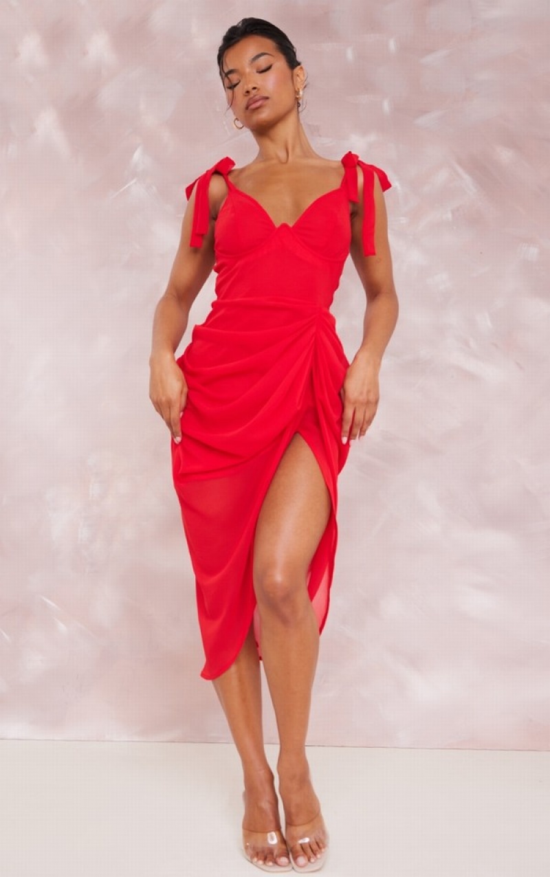 Red Pretty Little Thing Underwire Detail Draped Dresses | KINGWLF-39