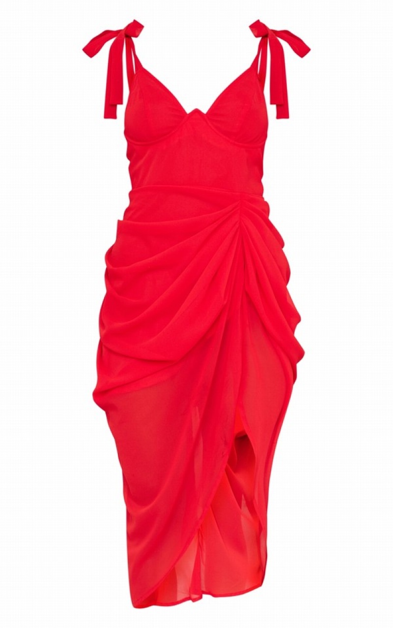 Red Pretty Little Thing Underwire Detail Draped Dresses | KINGWLF-39