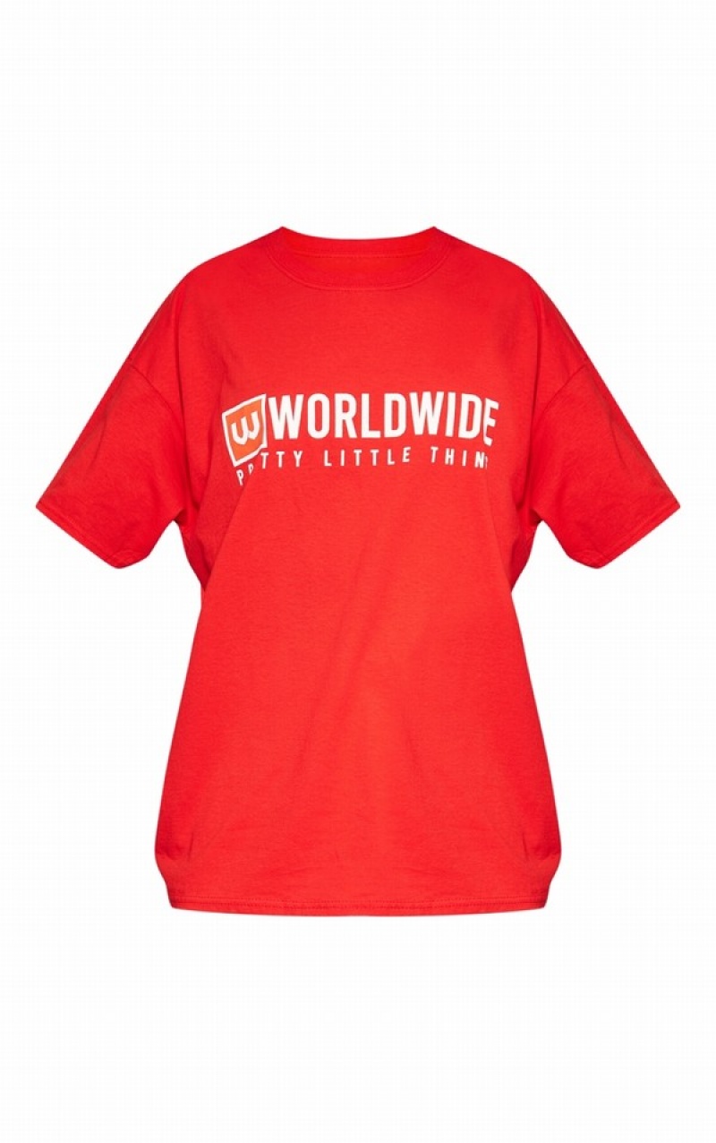 Red Pretty Little Thing World Wide Printed T-shirts | IWPXTNS-37