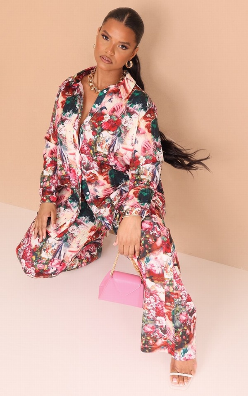 Rose Pretty Little Thing Plus Femme Renaissance Print Oversized Shirts | VIHZEDF-84