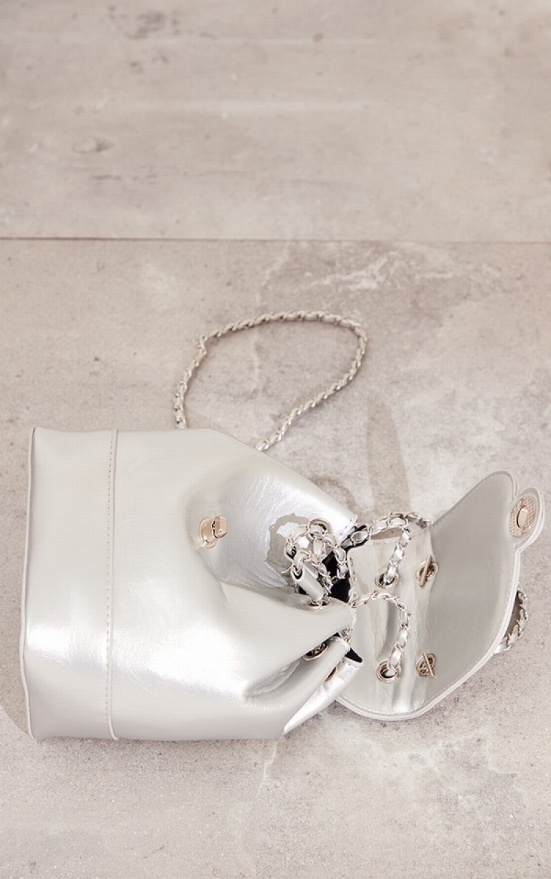 Silver Pretty Little Thing Brushed PU Chain Strap Backpacks | FHYPGJR-96