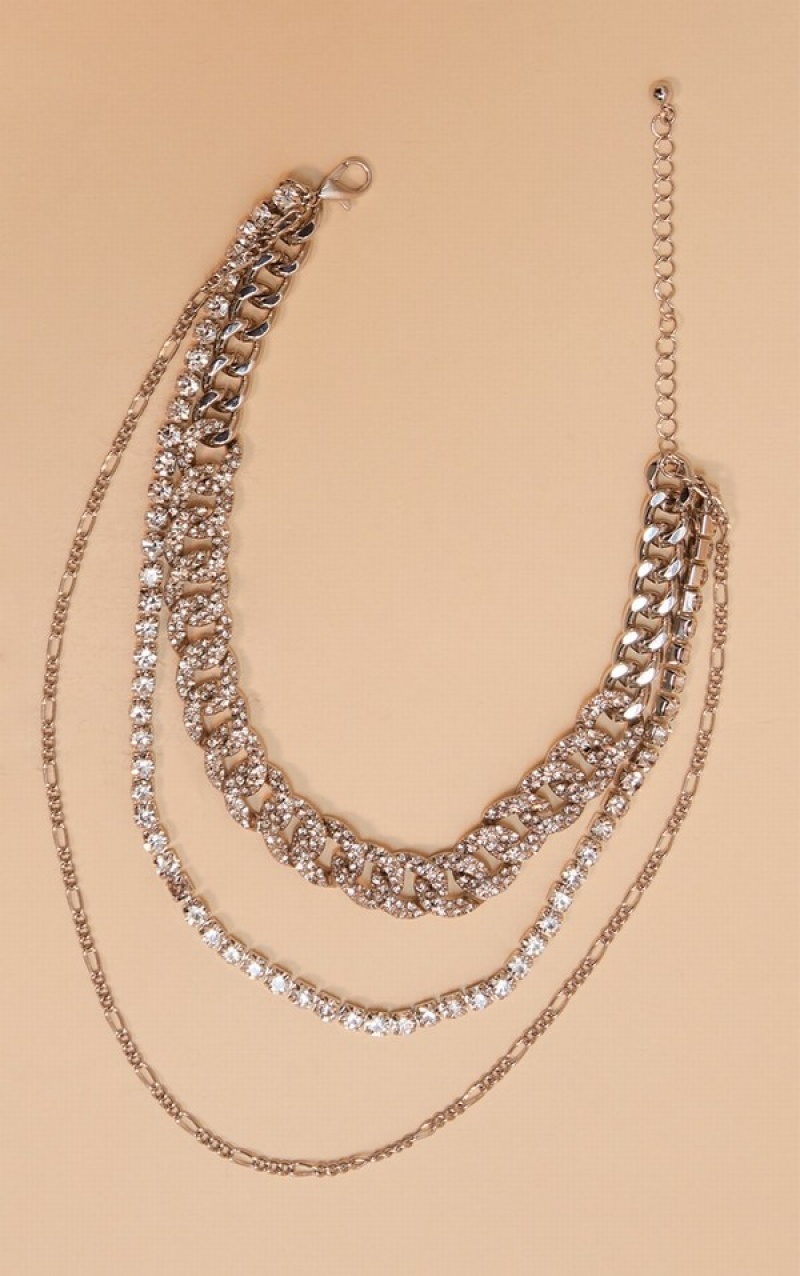 Silver Pretty Little Thing Chunky Diamante Chain Multi Jewelry | ESQZNOT-01