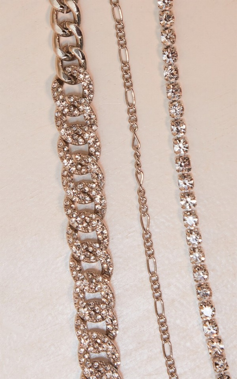 Silver Pretty Little Thing Chunky Diamante Chain Multi Jewelry | ESQZNOT-01