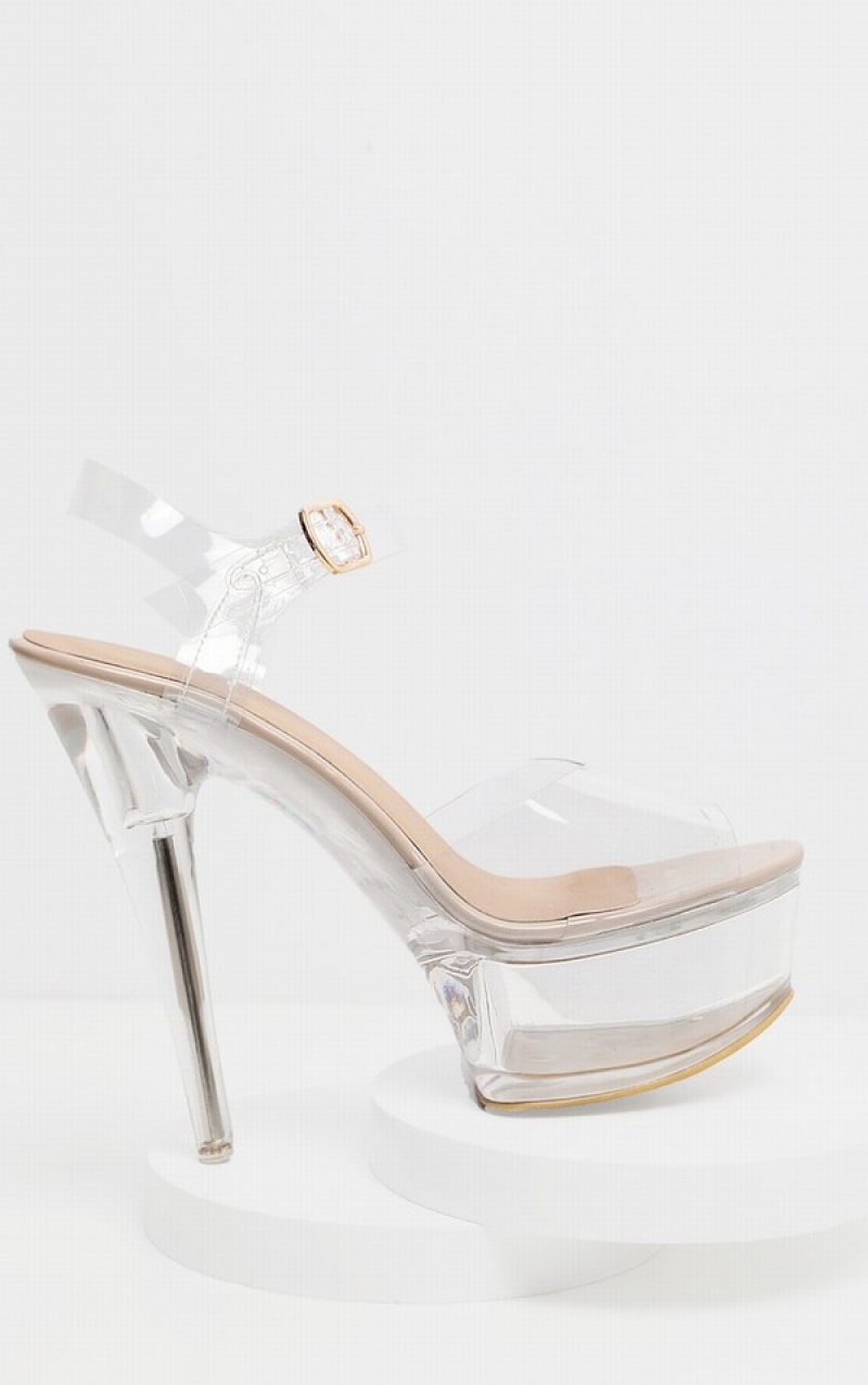 Silver Pretty Little Thing Clear Extreme Clear Platform Heels | VCWFBJH-17