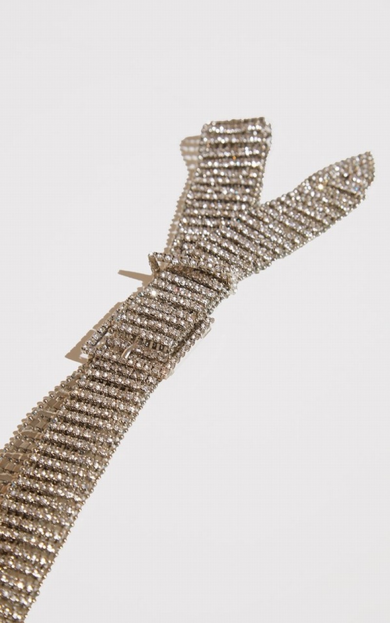 Silver Pretty Little Thing Diamante Chain Link Belts | YLBCZMN-89