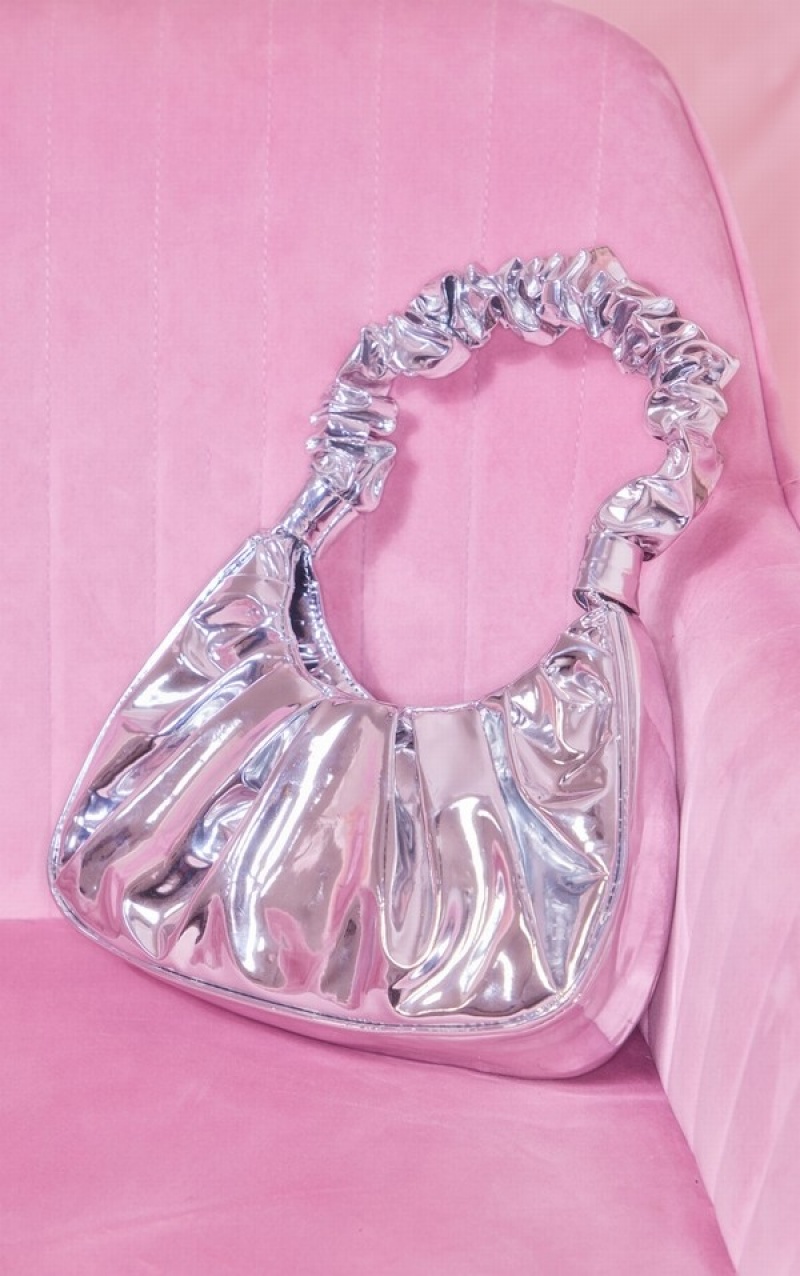 Silver Pretty Little Thing Extreme Ruched Shoulder Bags | HVXMIDF-96