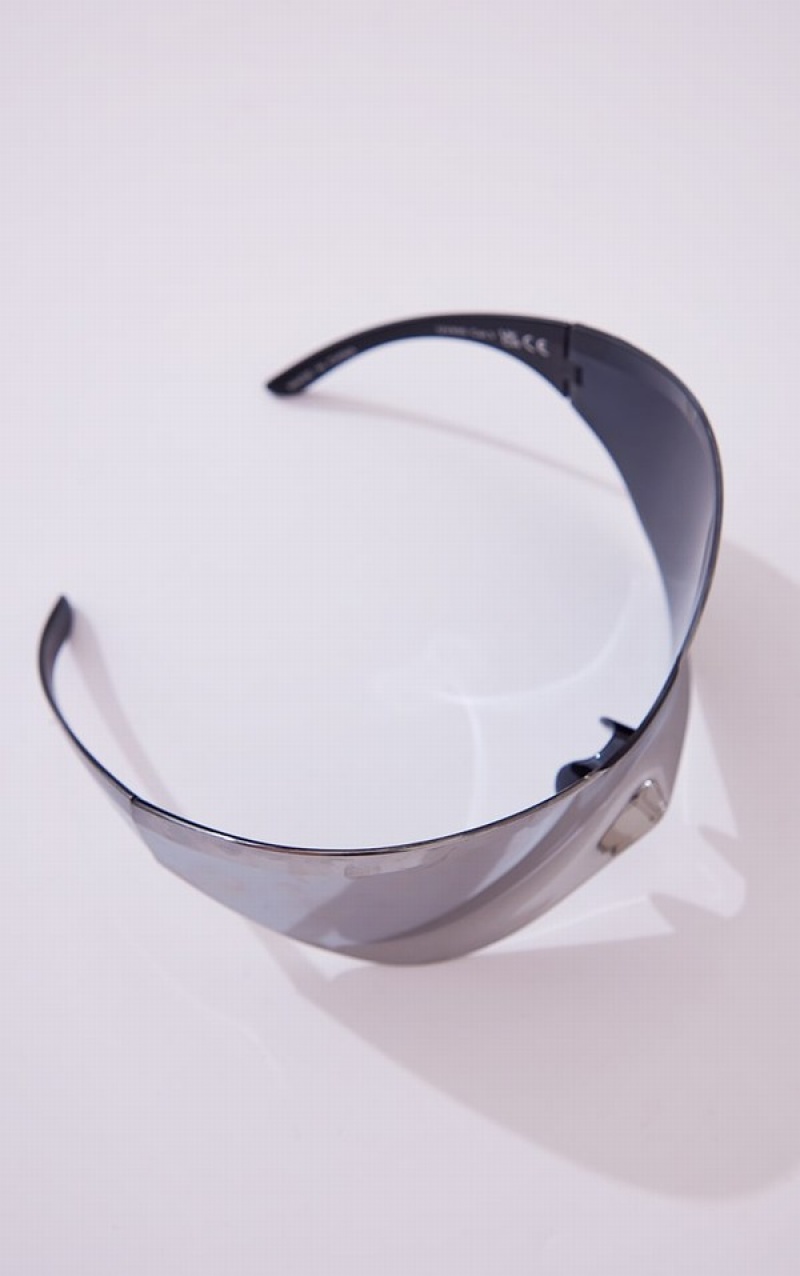 Silver Pretty Little Thing Extreme Visor Shield Sunglasses | XZIQSPD-76