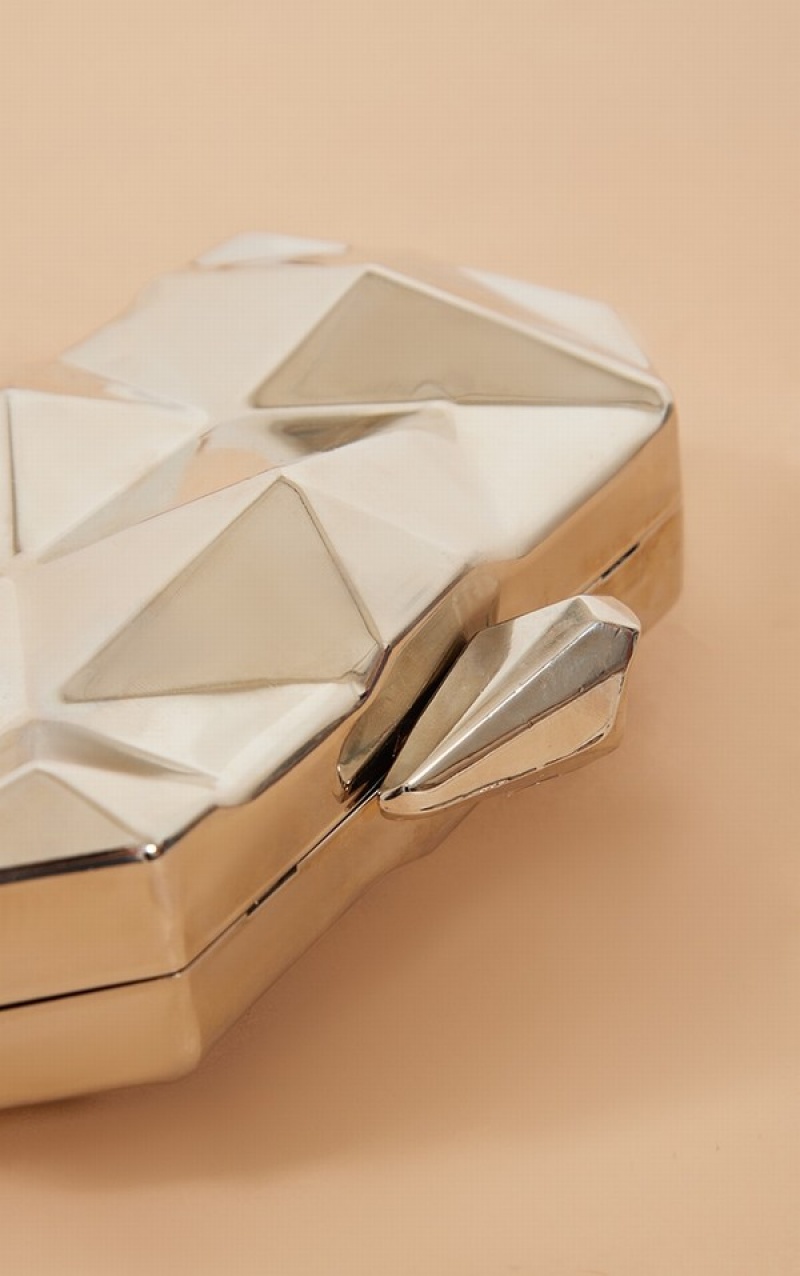 Silver Pretty Little Thing Geometric Box Clutch Bags | IKEAHTF-04