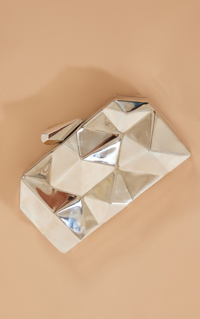 Silver Pretty Little Thing Geometric Box Clutch Bags | IKEAHTF-04