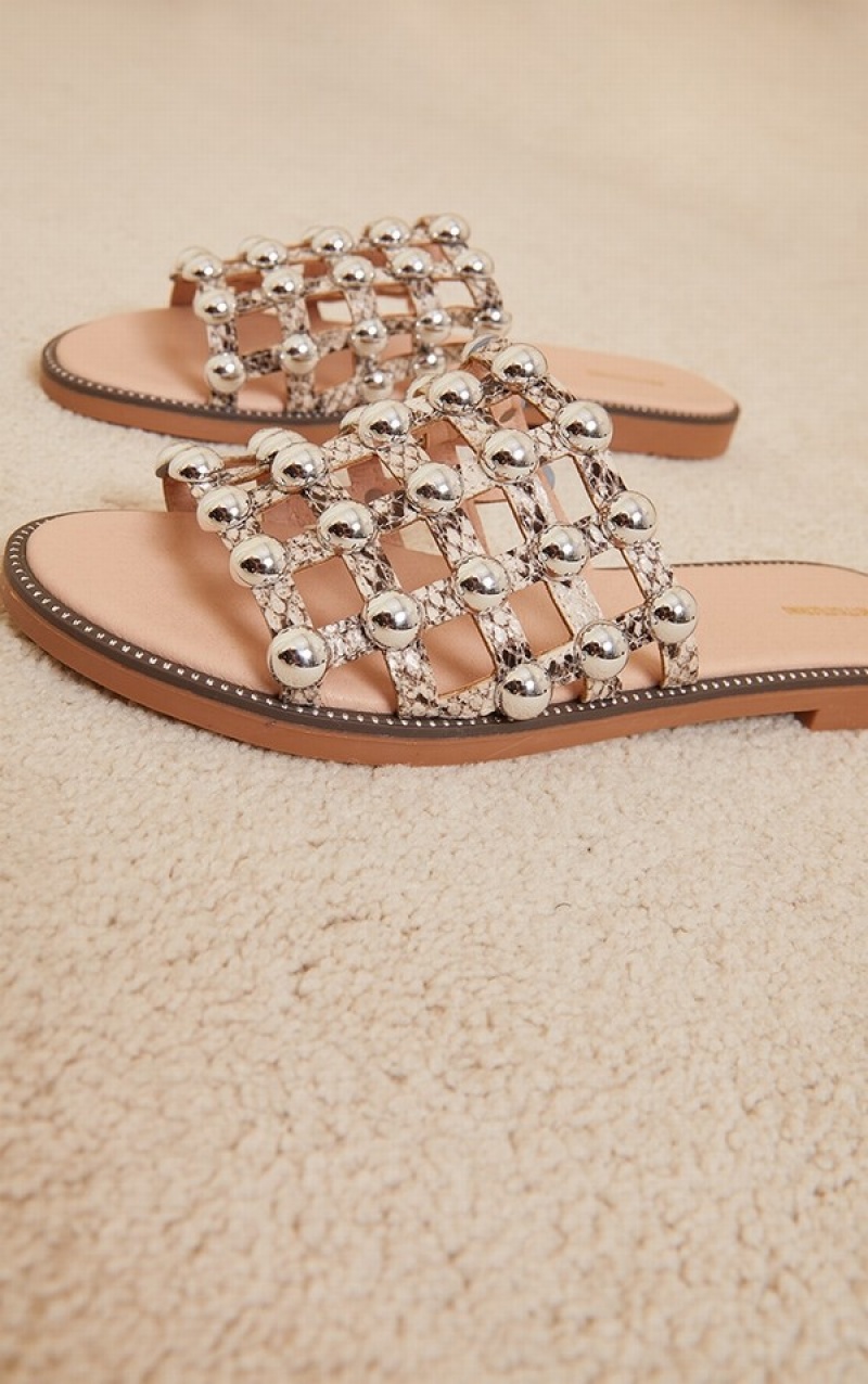 Snake Pretty Little Thing Snake Alisa Large Studded Slides | FHVBQOP-61