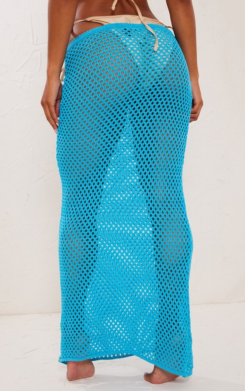 Turquoise Pretty Little Thing Teal Crochet Maxi Skirts | FKEUSXJ-04