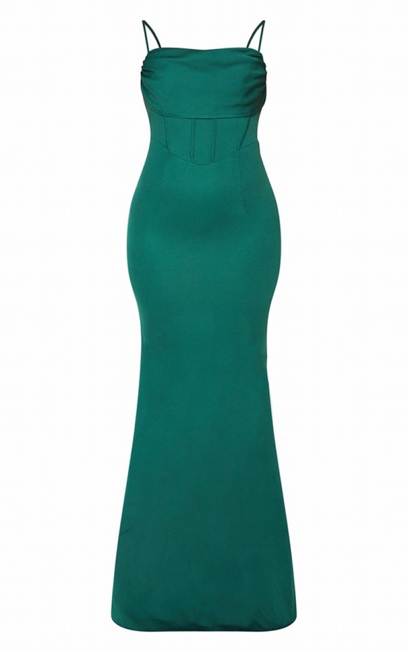 Turquoise / Green Pretty Little Thing Emerald Corset Draped Strappy Bridesmaid Dresses | ZUORTXD-54