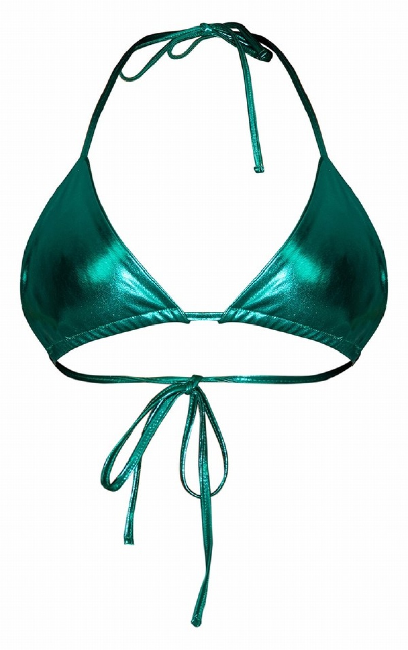 Turquoise / Green Pretty Little Thing Emerald Metallic Triangle Bikini Tops | QMLGIBP-21