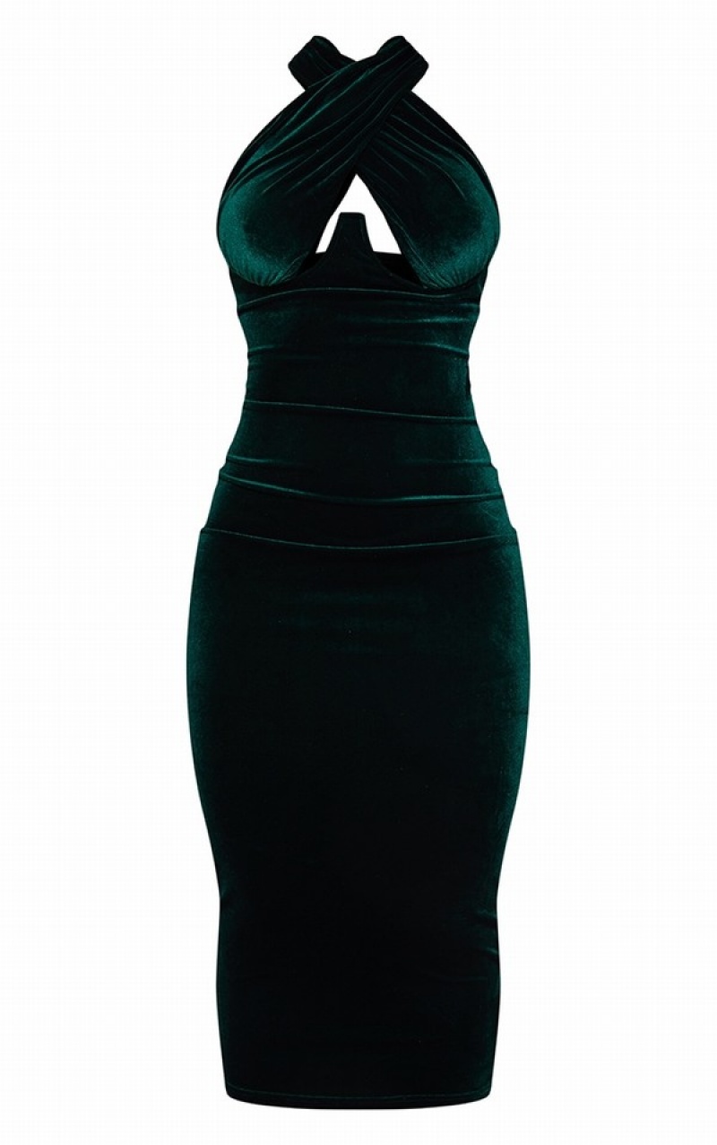 Turquoise / Green Pretty Little Thing Emerald Velvet UnderwiCross Front Dresses | BTYEDQX-51