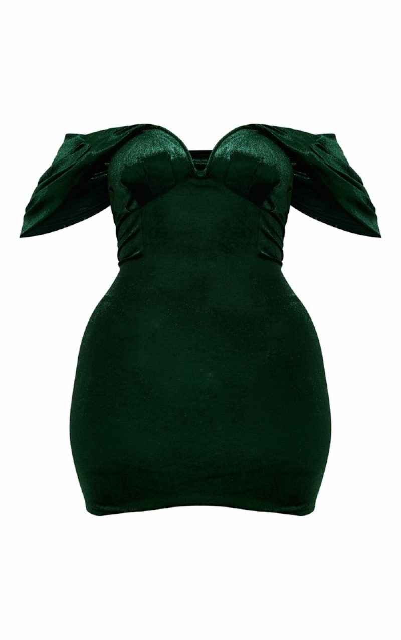 Turquoise / Green Pretty Little Thing Plus Emerald Velvet V Bar Bodycon Dresses | FEVTADS-79