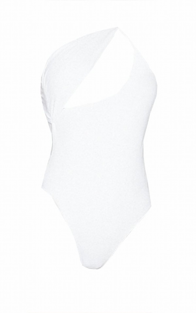 White Pretty Little Thing Asymmetric Double Strap Swimsuits | GZFLYJB-04