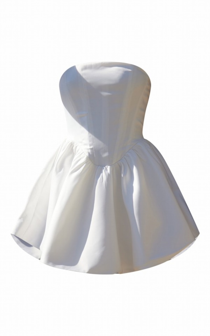 White Pretty Little Thing BRIDAL Satin Bandeau Corset Skater Dresses | ECQGIUB-80