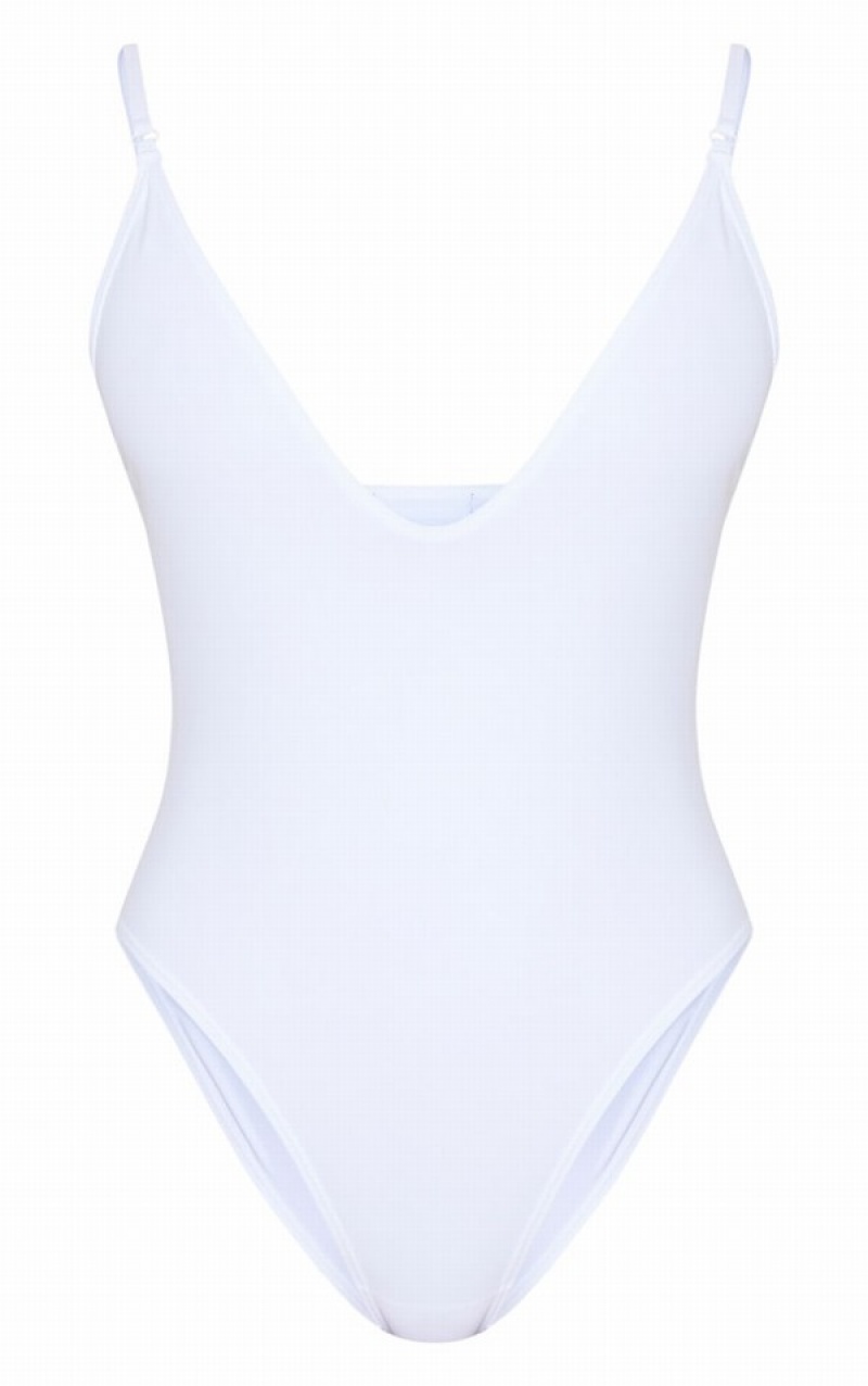 White Pretty Little Thing Basic Low Scoop Swimsuits | TYERXIC-60