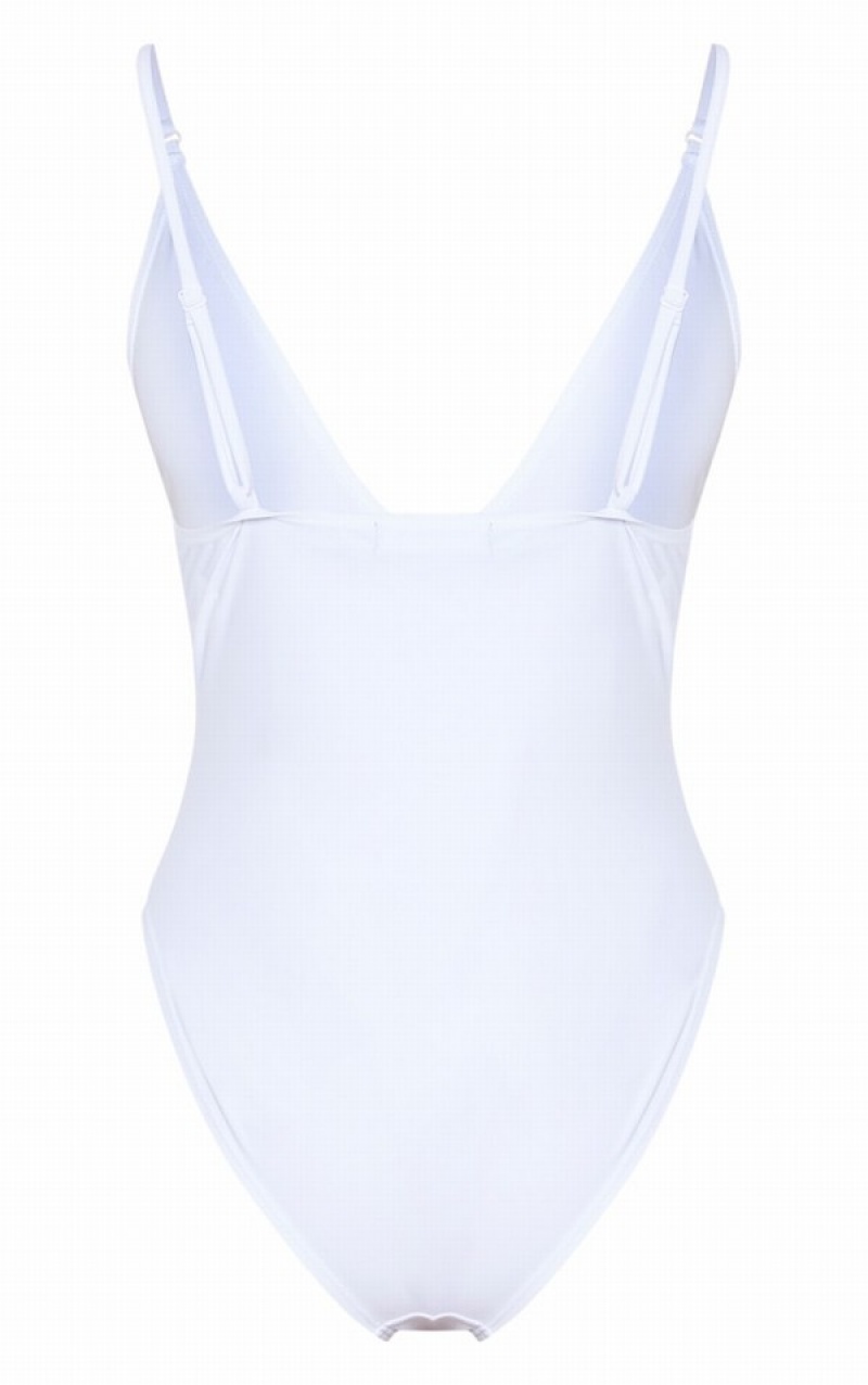 White Pretty Little Thing Basic Low Scoop Swimsuits | TYERXIC-60