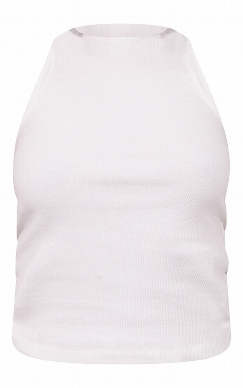 White Pretty Little Thing Basic Rib Racer Tanks | WLJOCRP-47