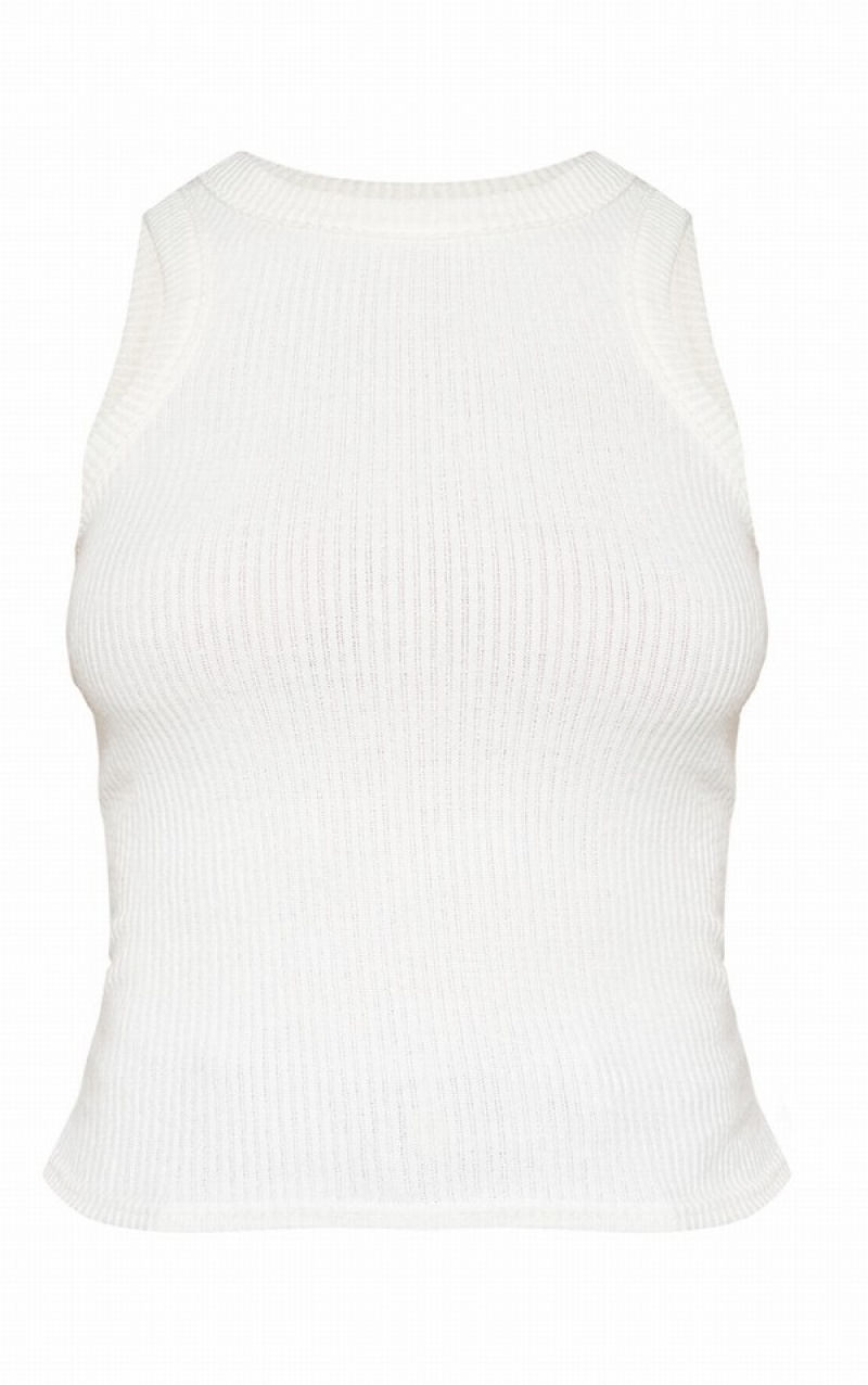 White Pretty Little Thing Brushed Rib Racer Neck Sleeveless Tanks | JYAOEZD-72