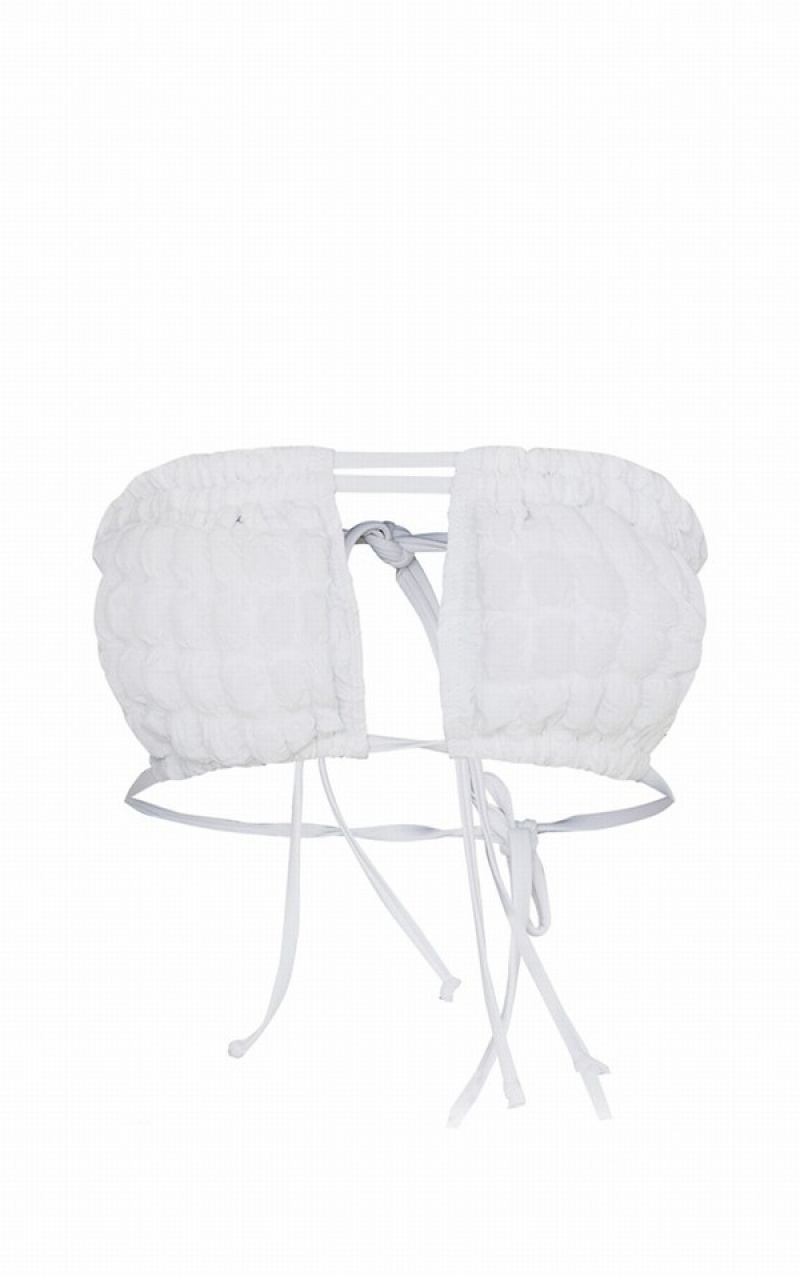 White Pretty Little Thing Bubble Cut Out Bandeau Bikini Tops | OMCVFUX-92