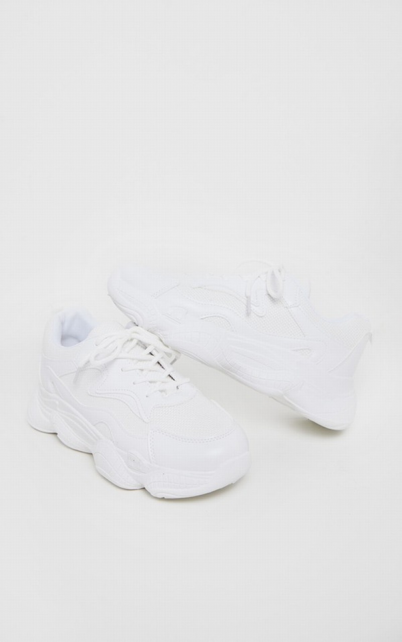 White Pretty Little Thing Bubble Sole Lace Up Sneakers | QKCHOGW-34