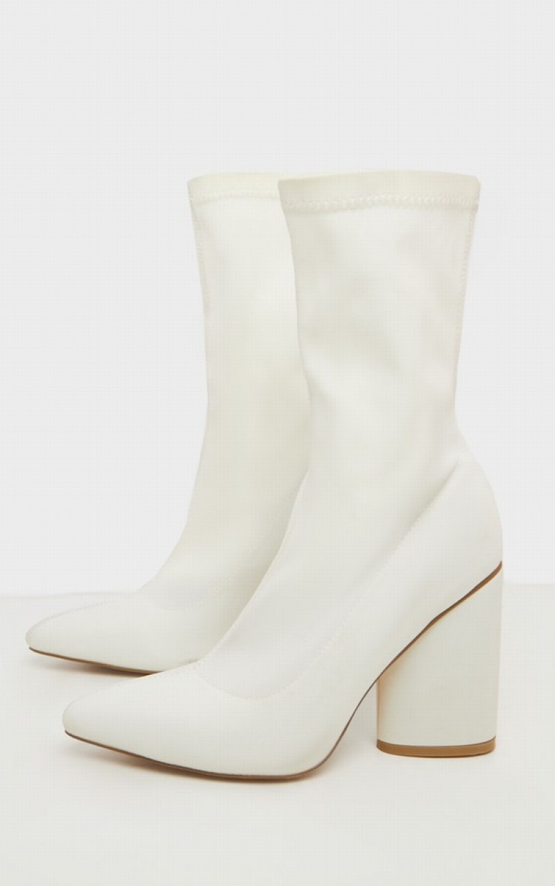 White Pretty Little Thing Chunky Block Sock Heels | LZYJRKI-76