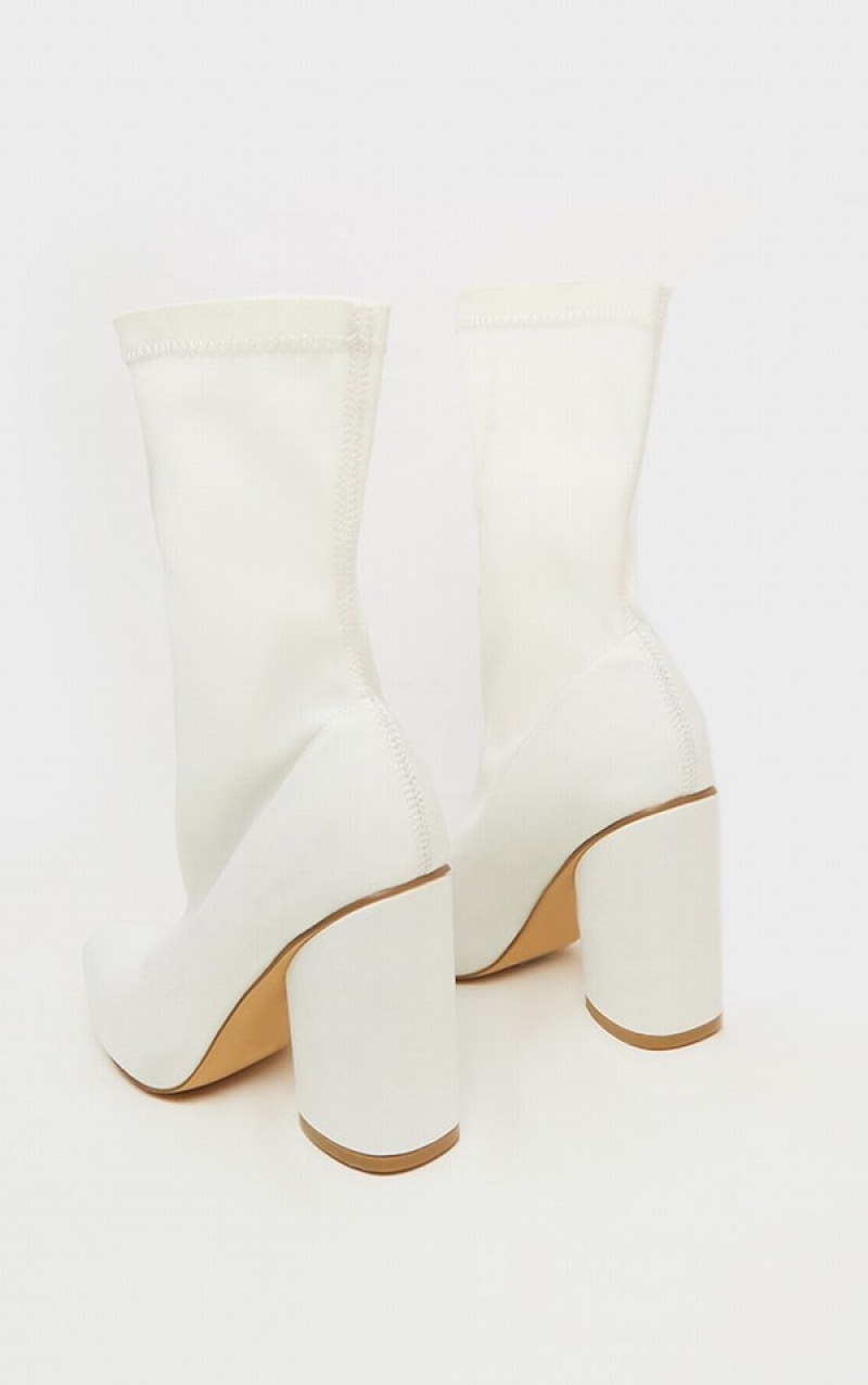 White Pretty Little Thing Chunky Block Sock Heels | LZYJRKI-76