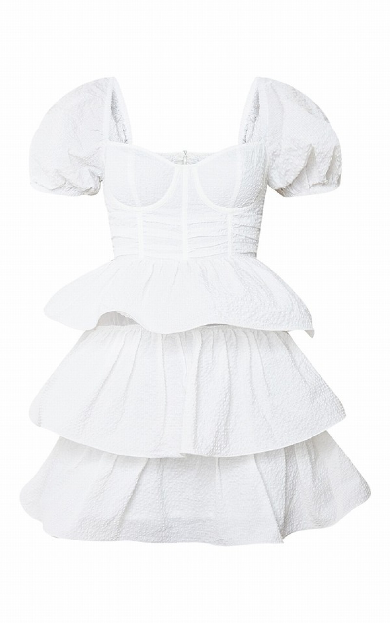 White Pretty Little Thing Crinkle Cup Detail TieSkater Dresses | MABVZCH-32