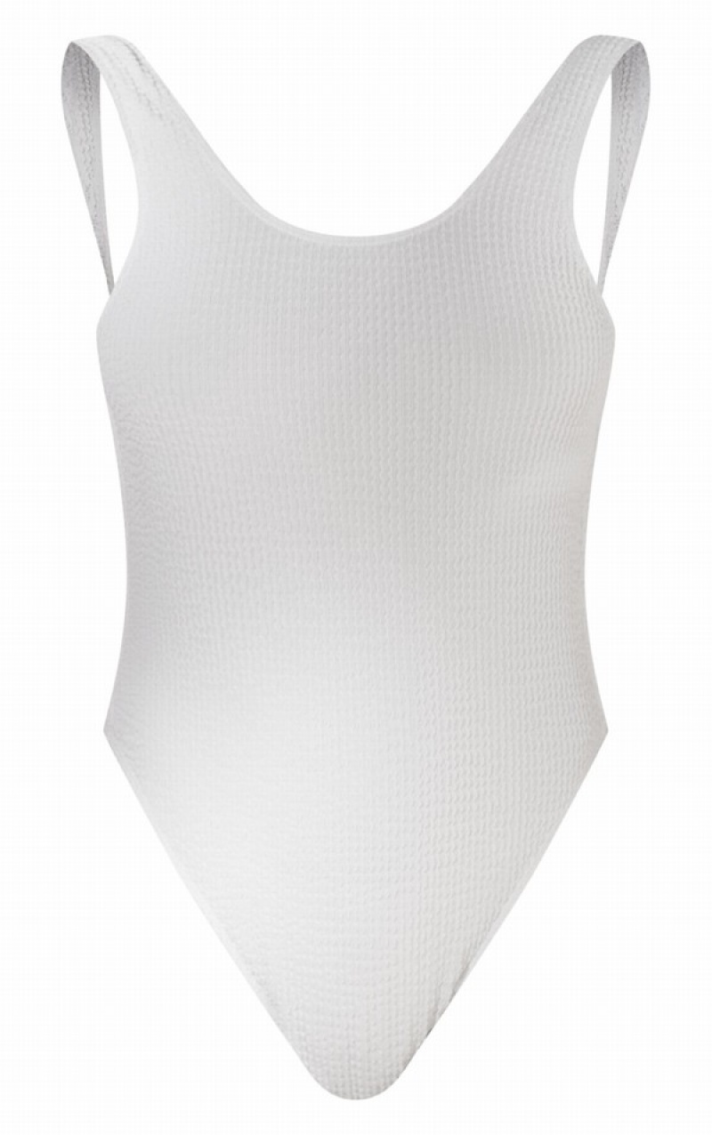 White Pretty Little Thing Crinkle Low Scoop Back Swimsuits | TRKYWAP-08