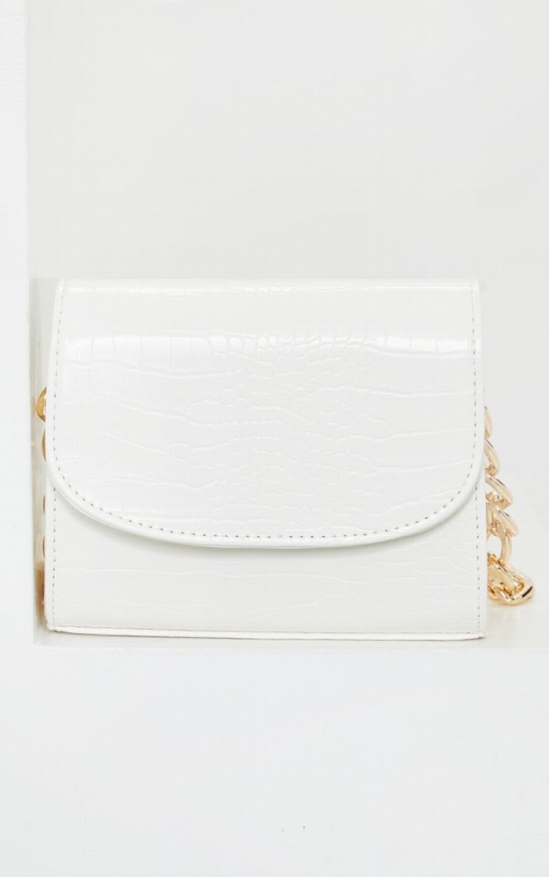 White Pretty Little Thing Croc Chunky Chain Shoulder Bags | VTMEQXB-59