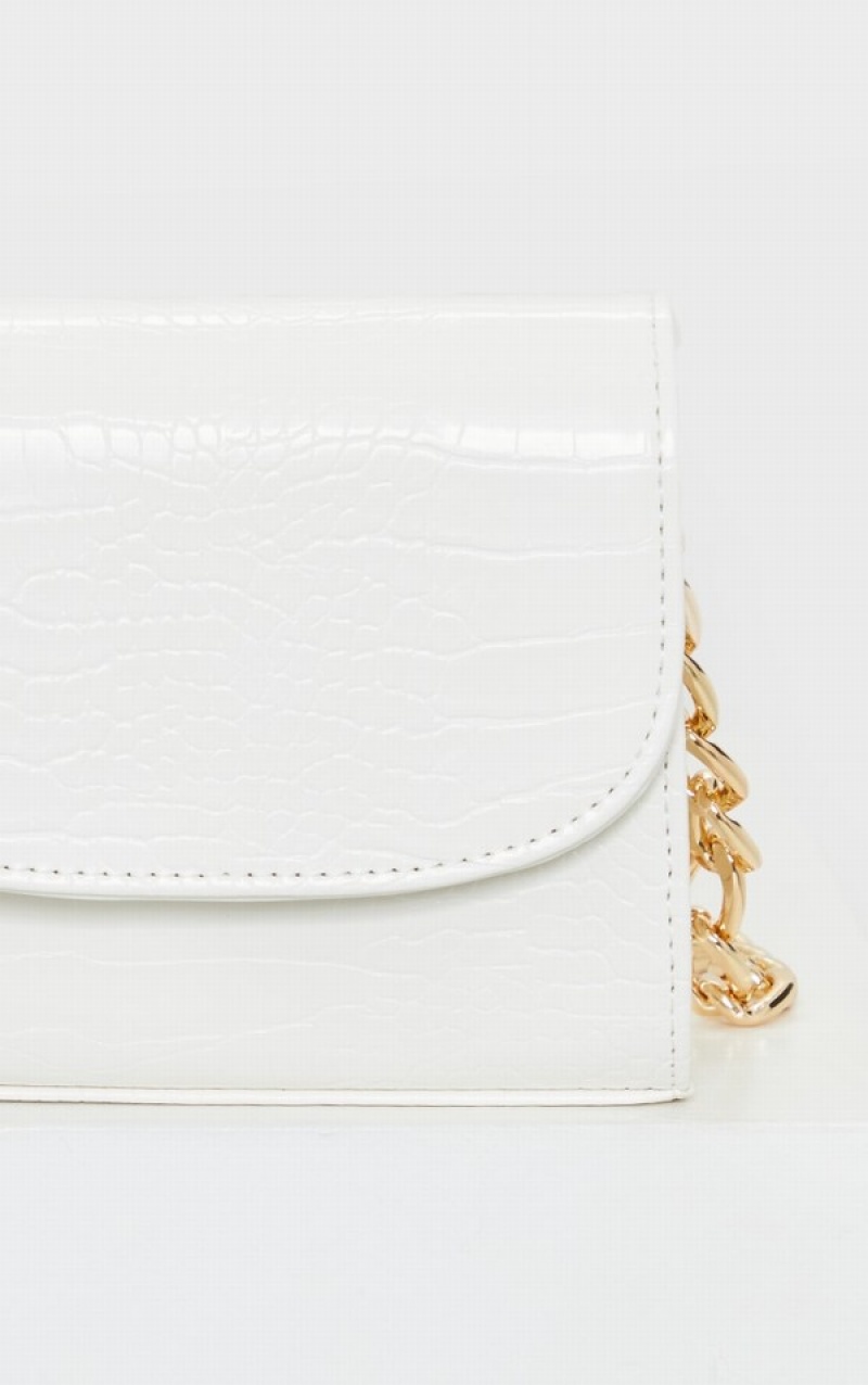 White Pretty Little Thing Croc Chunky Chain Shoulder Bags | VTMEQXB-59