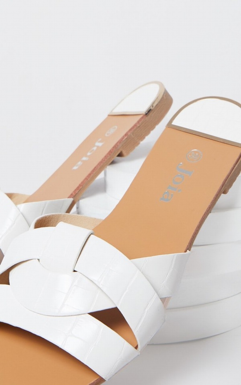 White Pretty Little Thing Croc PU Strap Over Sandals | JBQNWOZ-61