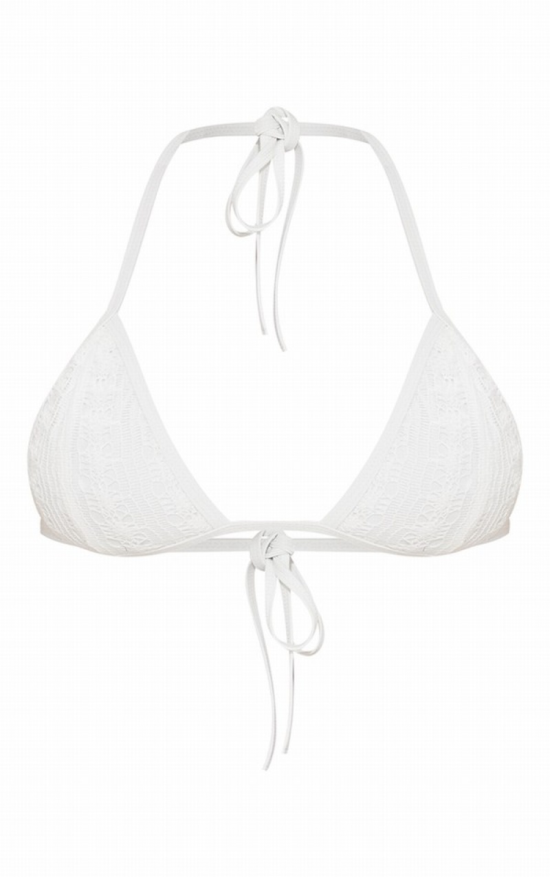 White Pretty Little Thing Crochet Triangle Bikini Tops | HYPTSMA-30