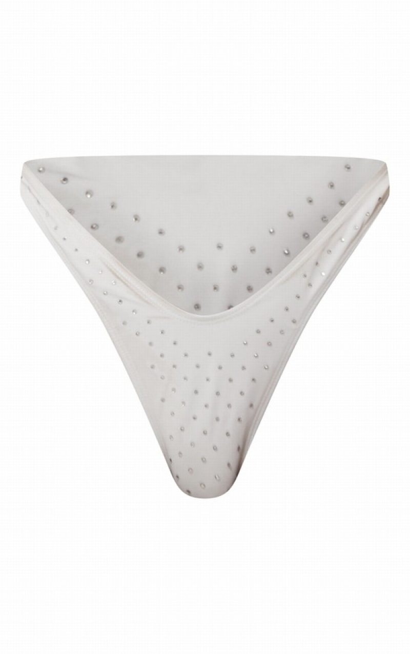 White Pretty Little Thing Diamante Detail Triangle Swimsuits | FBWIASQ-61