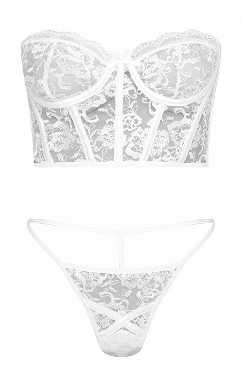 White Pretty Little Thing EmbroideLace Corset Underwired Lingerie | UJXWFOY-56