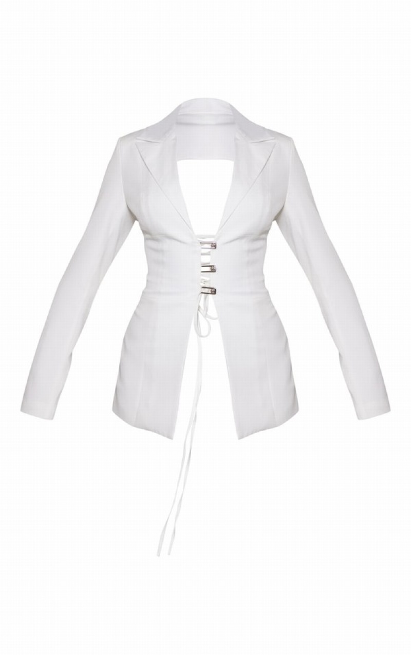 White Pretty Little Thing Fitted Lace Up Back Blazers | NPTJKSB-23