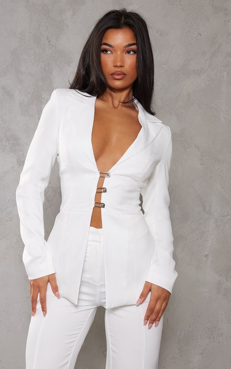 White Pretty Little Thing Fitted Lace Up Back Blazers | NPTJKSB-23