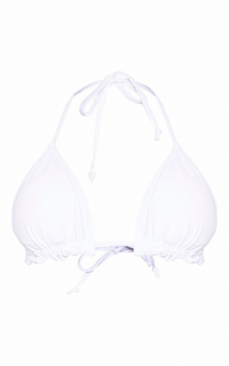 White Pretty Little Thing Frill Edge Padded Bikini Tops | XRLZGNY-52