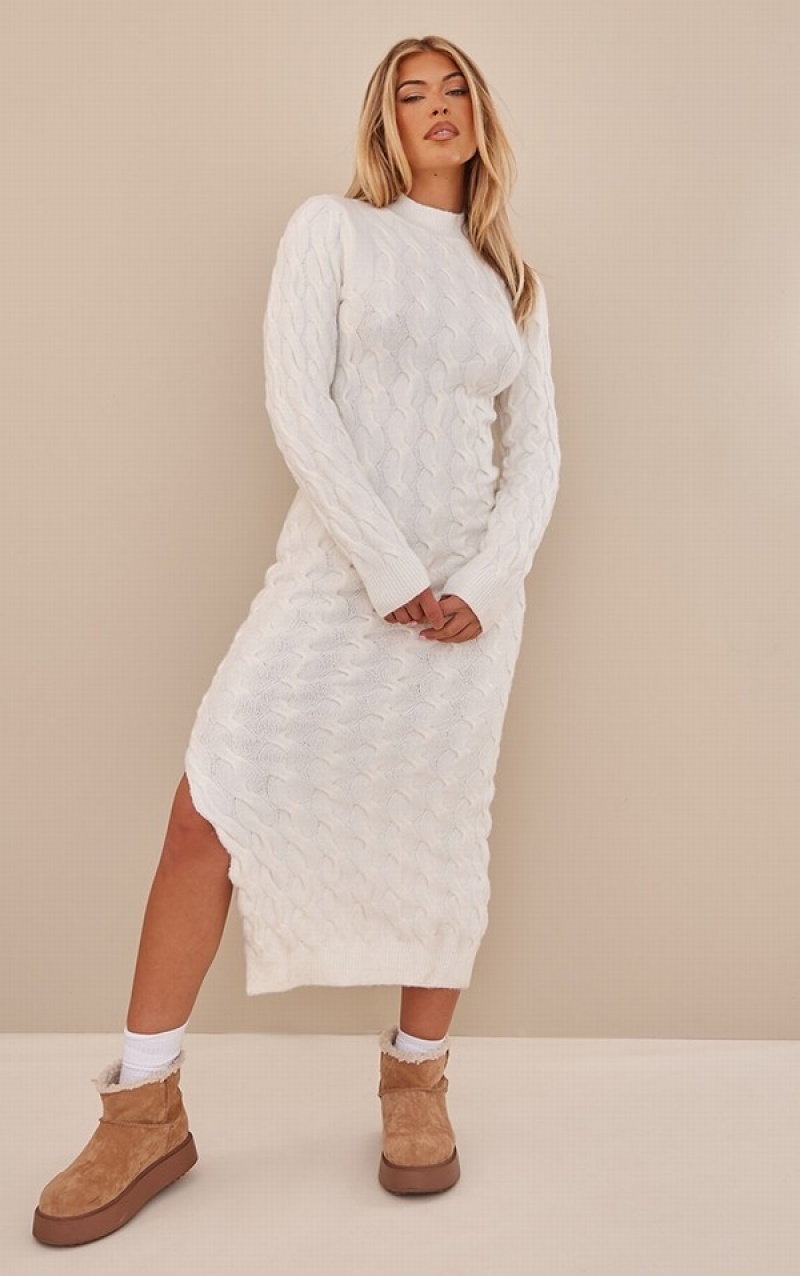 White Pretty Little Thing Knitted Maxi Dresses | OHQPYCD-83