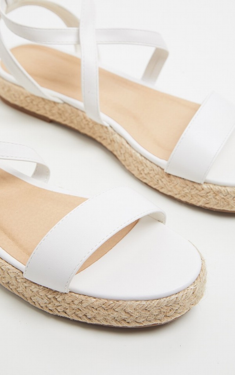 White Pretty Little Thing Lace Up Espadrilleform Sandals | VBIJKAL-86