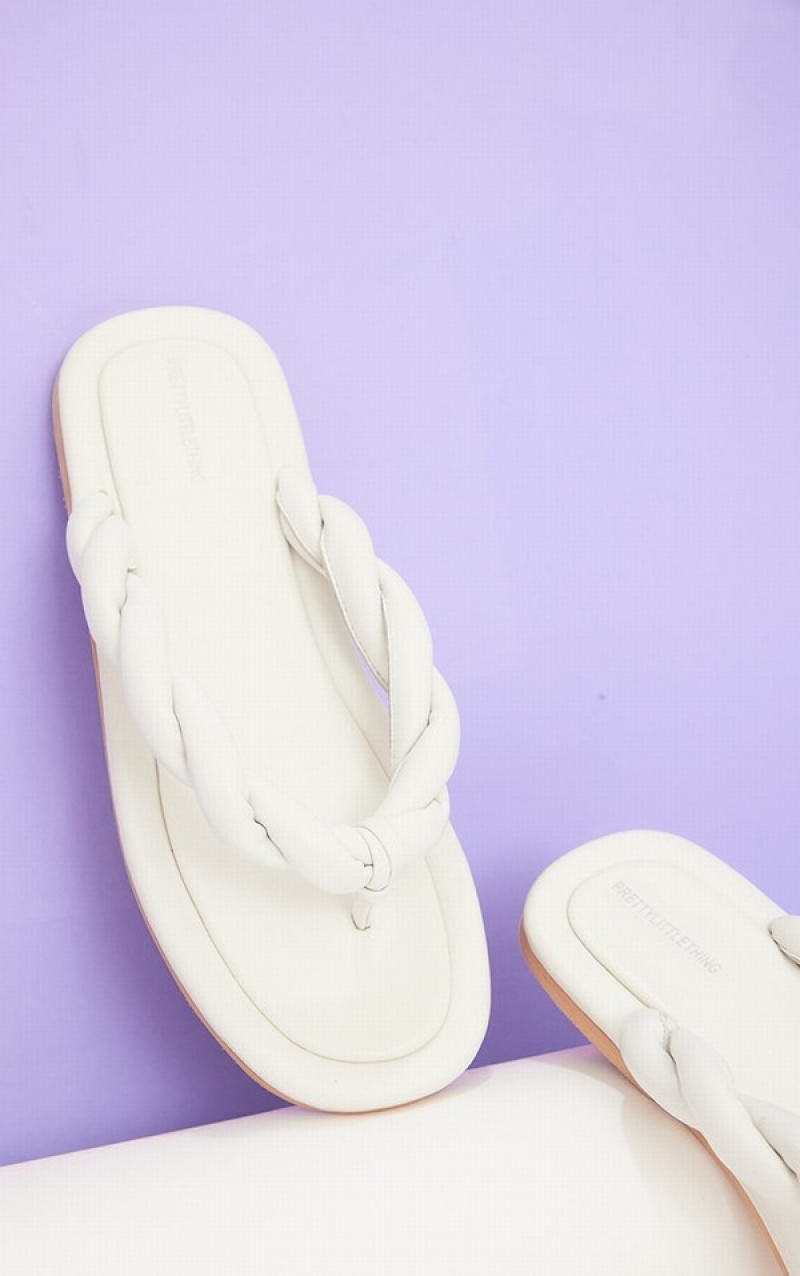 White Pretty Little Thing Leather Chunky Plaited Sandals | TQNKXOV-12