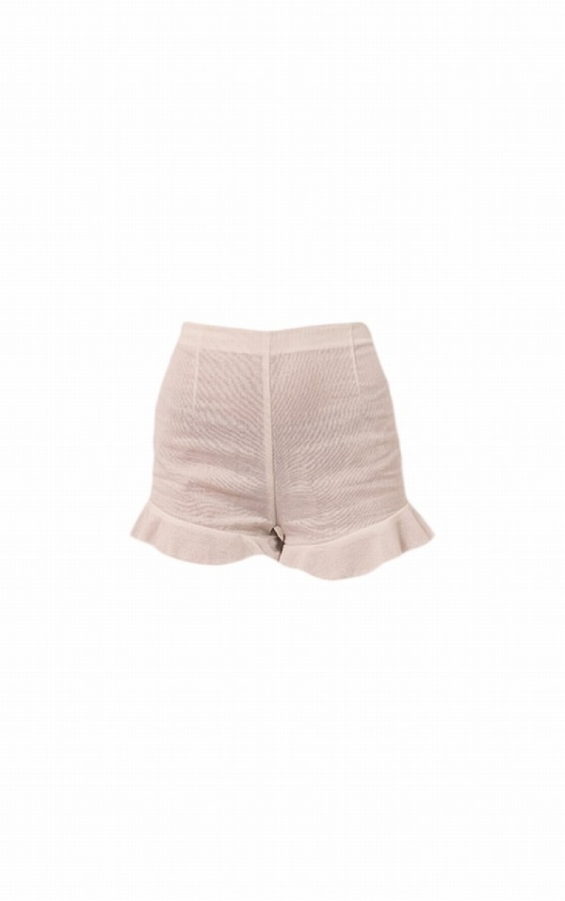 White Pretty Little Thing Linen Frill Hem Shorts | MIHPEJA-30