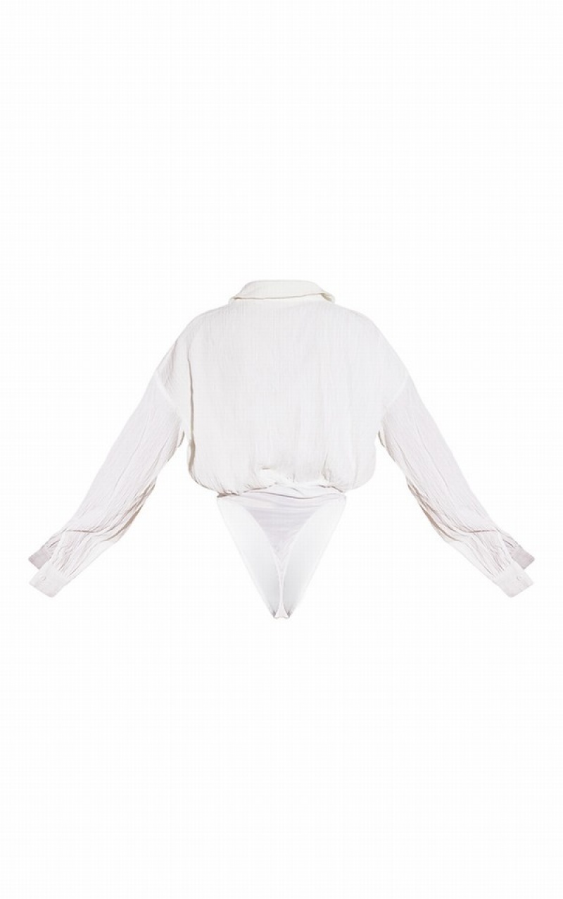 White Pretty Little Thing Linen Look Drape Bodysuits | CRNXQJU-76