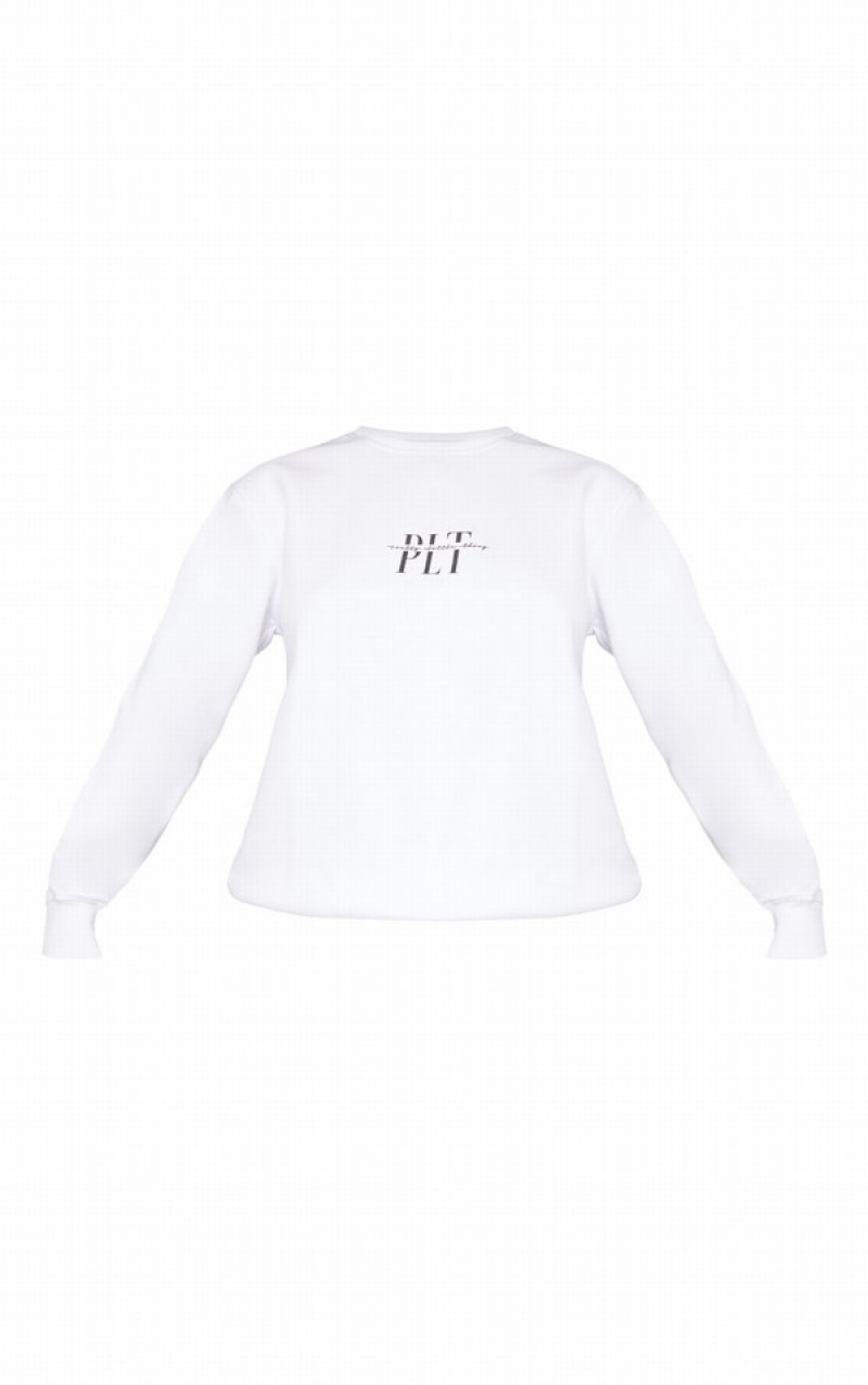 White Pretty Little Thing Logo Graphic Print Sweatshirts | QUBIRKY-10