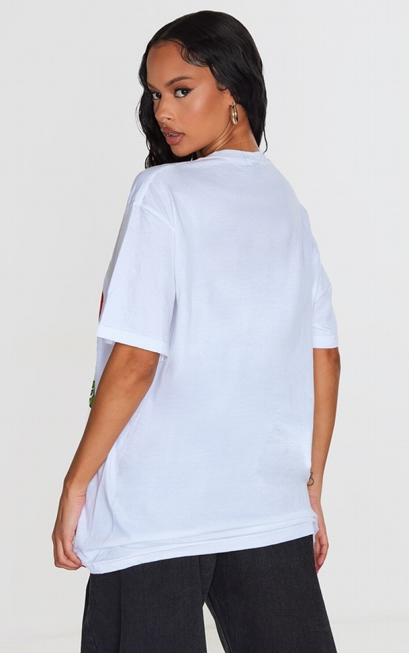 White Pretty Little Thing Los Angeles Cherry Print Oversized T-shirts | ESBVRTI-62