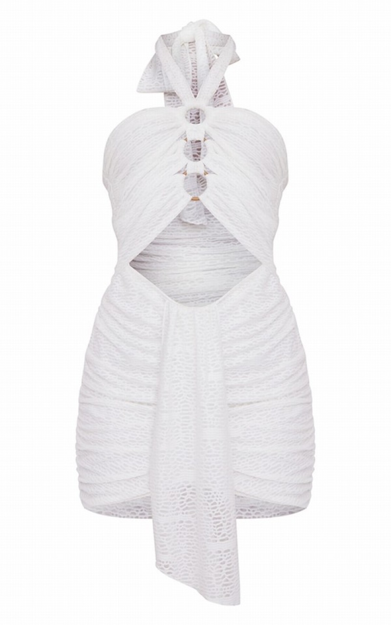 White Pretty Little Thing Multi Cut Out Detail Halterneck Bodycon Dresses | UNOEXCR-98