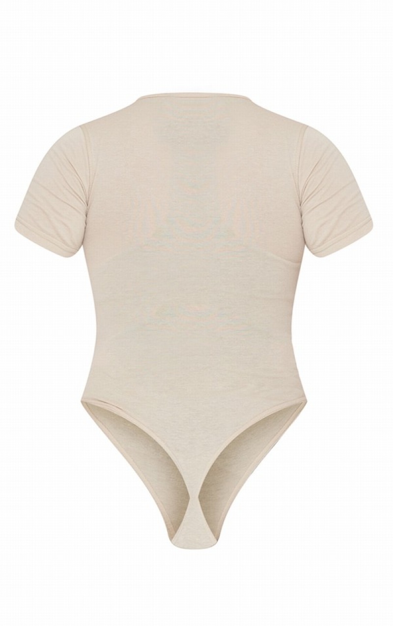 White Pretty Little Thing Off Logo Sleeved Bodysuits | GVECDOI-27