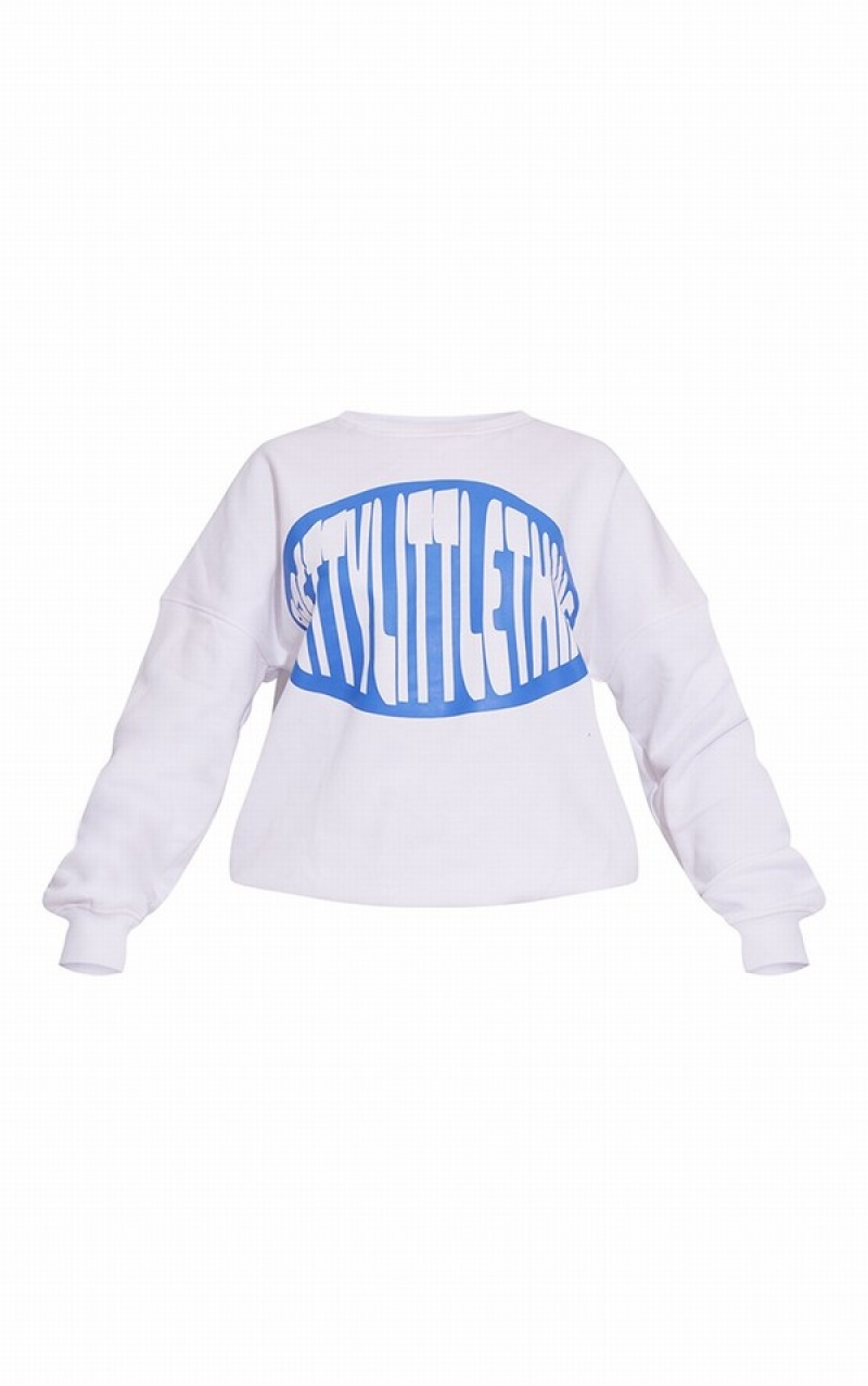 White Pretty Little Thing Oversized Printed Sweatshirts | TNFHGLY-56